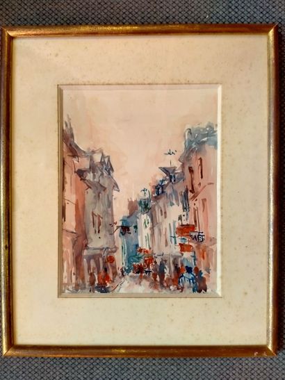 null Bernard LORIOT "Rue de l'homme de bois à Honfleur" aquarelle, SBG, 30x23cm....
