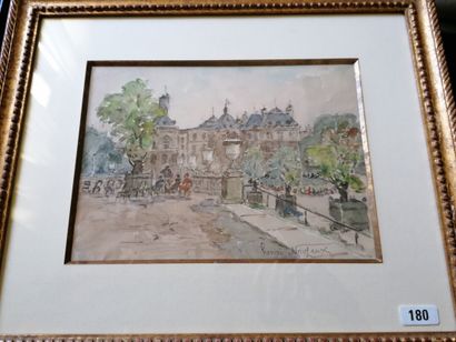 null Henri NOIZEUX (1871-?) Le jardin et le palais du Luxembourg à Paris Aquarelle...