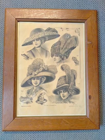 null "Modele de chapeau" gravure, datée 1911, 34,5x24,5cm