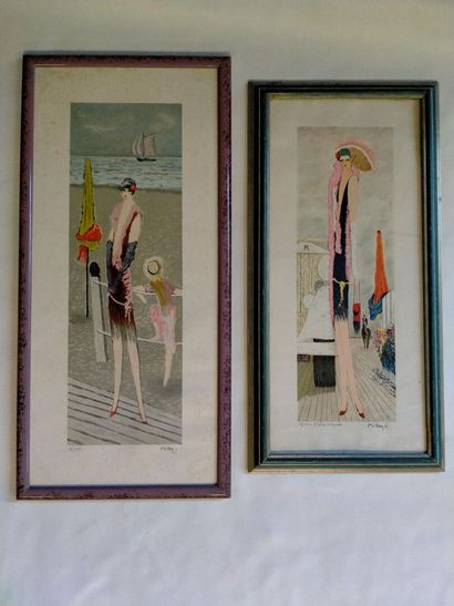 null Suite de deux lithographies DILLEY "Elégante sur les planches" EA, SBD, 61.5x20.5cm...