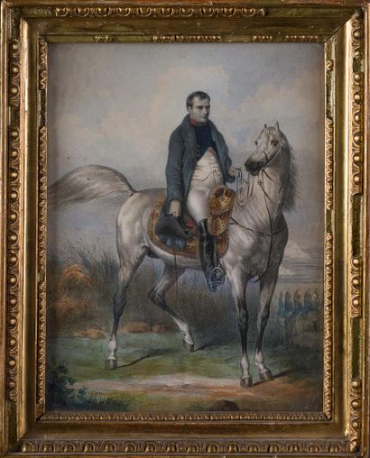 null Ecole Française fin XIXème "Napoléon à cheval" gravure, 23x17.5cm