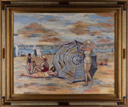 null "Elegante à Deauville" HST, non signé, 65x82cm