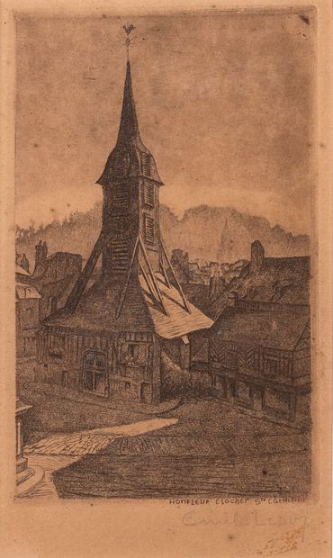 null Emile LEROI 1887-1944 "Vieilles maison à Lisieux" gravure, SBD, 12.5x21cm et...