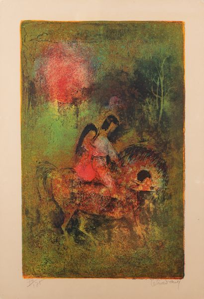 null LEBADANG "Couple à cheval" Lithographie ex.70/175, SBD, 51x38CM.