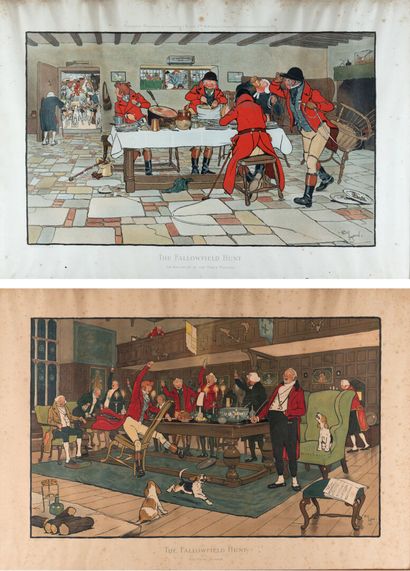  Un eensemble de deux gravures Cecil ALDIN "Breakfast" "Soper", 38x61cm, rousseu...