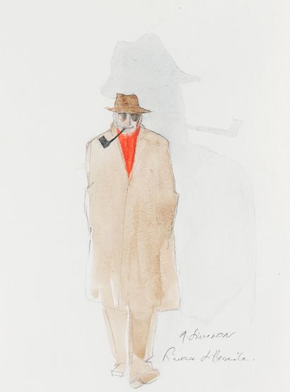 null Simonne L HERMITTE "Georges Simenon" dessin aquarellé, originaux de l'exposition...
