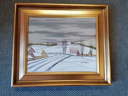 null L.PARSINI, "paysage en hiver", huile sur toile, Signé en bas à droite, certificat...