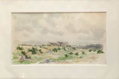 null M.L HEULIN, "la lande sur la montagne de Locronan" 

Aquarelle, Signée en bas...