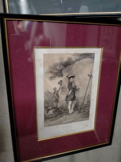 null CHARLET, 3 gravures XIXe signées sur le thème des soldats de Napoléon I et un...