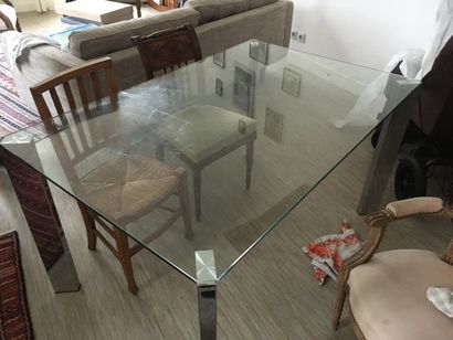 Table en verre design pied en aluminium H...