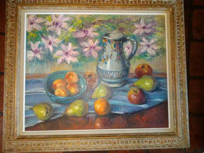 null Ensemble de 4 huiles sur toile : 3 de Gaston Noury et A. Corbier "Bouquet de...