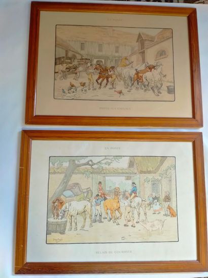 null Georges BUSSON Suite de deux gravures datées 1901 "Relais du courrier" et "Poste...