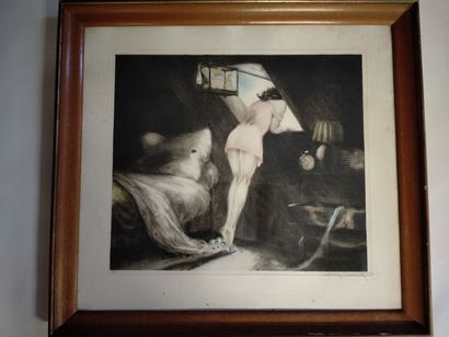 null Louis ICART "Jeune fille penchée à la fenêtre" lithographie, SBG, ex96, 36.5x42cm...