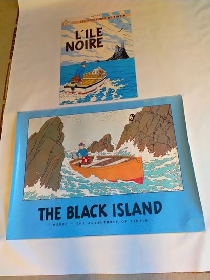 null Ensemble de deux affiches de TINTIN "L'ile Noire" plastifié, 60x42.5 et "The...