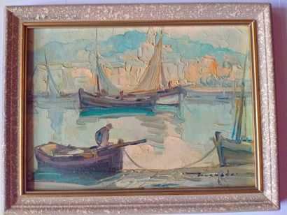 null Elie BERNADAC 1913-1999 "Port de Trouville sur mer" peinture sur panneau, SBD,...