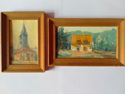 null Elie BERNADAC 1913-1999 "Eglise Sainte Catherine" peinture sur carton, SBG,...