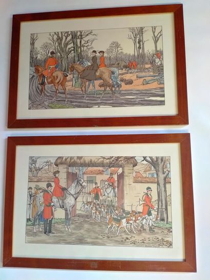 null Maurice TAQUOY Suite de deux gravures datées 1910 "Départ de la chasse" et "Retour...