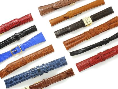 null Lot composé de 19 bracelets de montre de cuirs différents et de couleurs variées,...