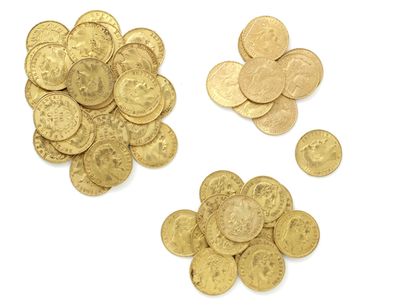 null Lot en or 750 millièmes, composé de 50 pièces de 20 francs or comprenant:

-...