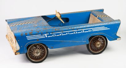  Voiture à pédale "FORD MOBO" bleu, année 60 Long 88cm, volant incomplet