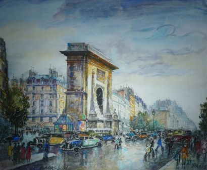 null FRANK-WILL 1900-1951 "Paris, Animation à la porte St Martin" Watercolour signed...