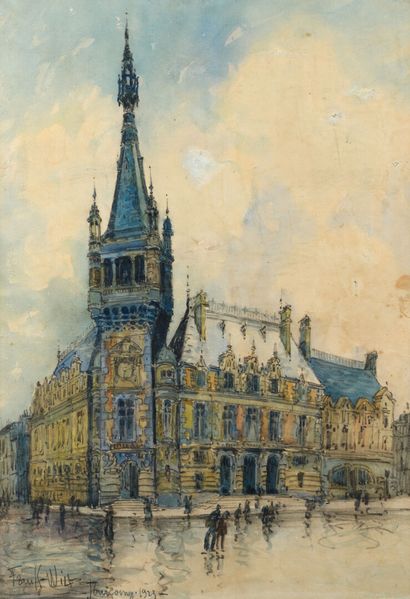 null Frank WILL "The Belfry of Tourcoing 1923" watercolor and gouache, SBG, 53x36cm...