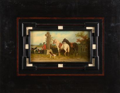 null MORIN "End of the Hunt" HST, SBG, 18x33cm, in its blackened wood frame