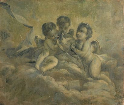 null French School XIXth "Putti" HST in grisaille, 59x50cm