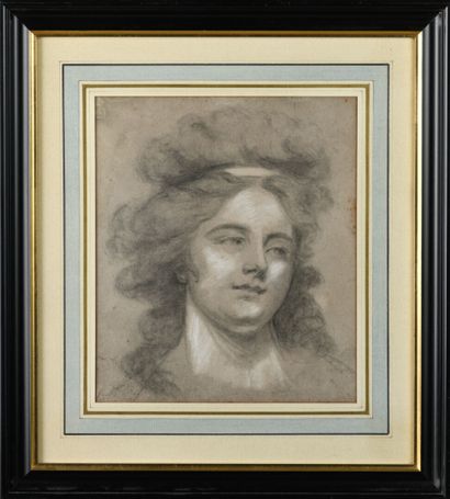 null Attributed to Claude HOIN "Portrait of a young woman" drawing heightened with...