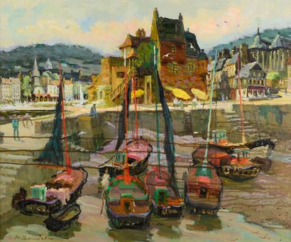 null Pierre BOUDET 1800-1883 "Boats in the outer harbour and the lieutenancy" HST,...
