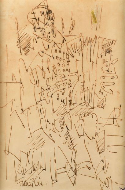 null GEN-PAUL "The Accordionist" ink on paper, SBD, authenticated by Francis Lai,...