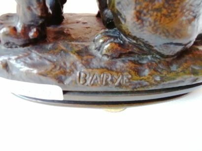  Antoine Louis BARYE 1795 -1875 «Lion assis n°2» Épreuve en bronze à patine brun...