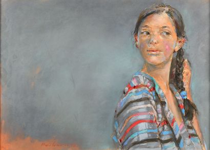 null Marc LEMOINE "Young girl with a mat" pastel, SBG, 48.5x69cm