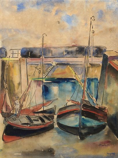 null Elysée MACLET "Boats at the quay" watercolor, SBD, 33x24cm