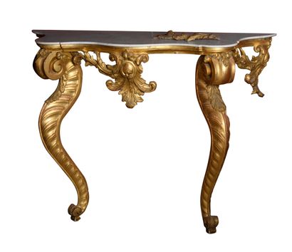 null Rocaille console in gilded wood, marble top, 18th century, to be restored