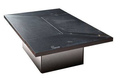 null Coffee table in chrome and mirror foot, signed Paul MICHEL with a retractable...
