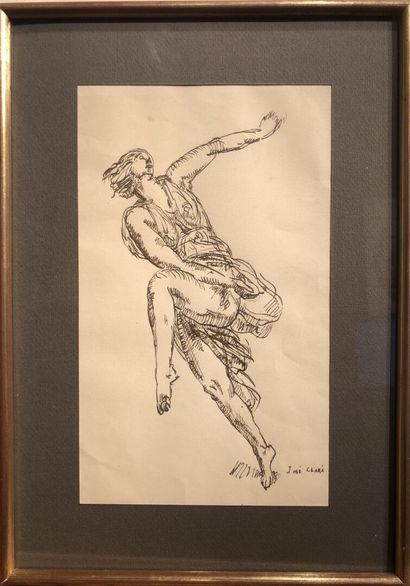 null CLARA José 1878-1958 «Isadora Duncan, (danse du voile)» Lavis encre de Chine...
