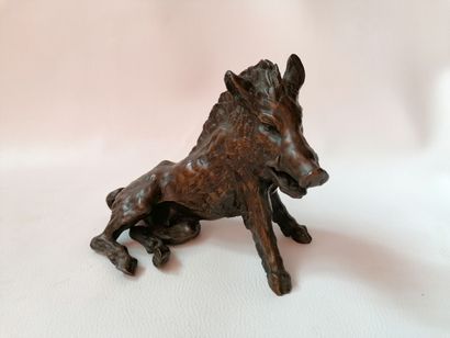 null 20th century school "Sitting Boar" Bronze proof with brown patina shaded with...