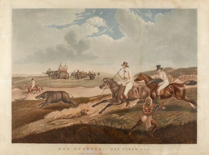 null Suite de quatre gravures Anglaises XIXème «Scène de chasse» 63x86cm