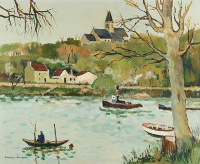 null Jacques BOUYSSOU 1926-1997 "Tugboat" HST, SBG, 60x73cm