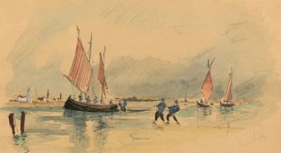 null Fernand HERBO "Honfleur" watercolor and pencil on paper, signed lower right...