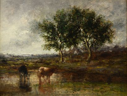 null V. DUPRE "The Cows" HST, SBD, 25x32.5cm