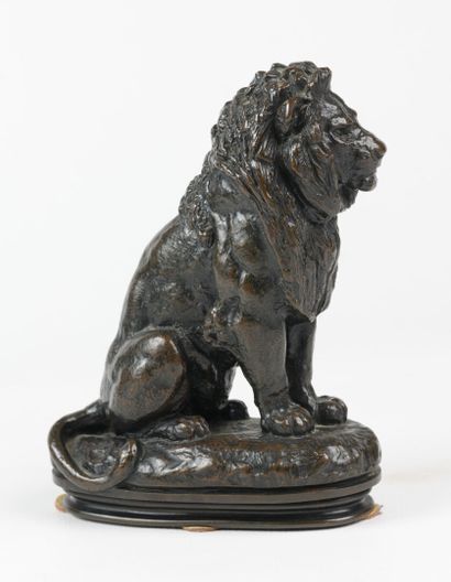 null Antoine Louis BARYE 1795 -1875 «Lion assis n°2» Épreuve en bronze à patine brun...