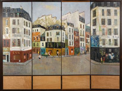 null Jacques BOUYSSOU 1926-1997 "Rues de Paris" quadriptych HSP, SBG, 1991, 191x...