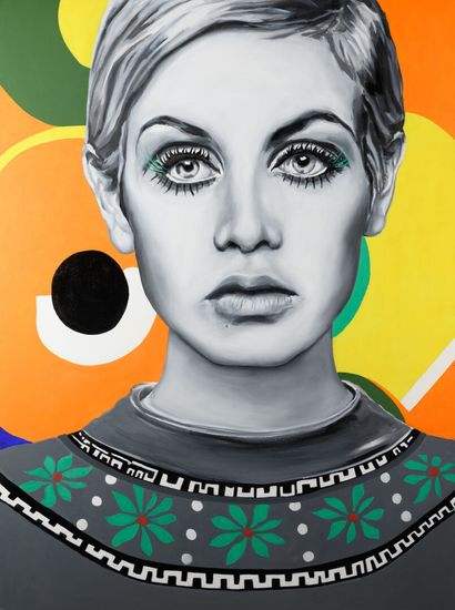 null Sophie RASKOPF "Twiggy" mixed media (oil and acrylic), signed on the back and...