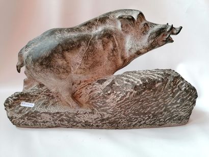 null 
Maximilien FIOT 1886-1953 "Humming Boar" direct cut on granite, signed on the...