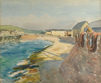 null Léonard BORDES 1898-1969 «Port de Fécamp» aquarelle, SBD, 37.5x46.5cm