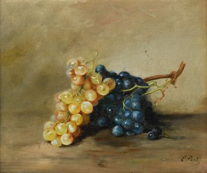 null E. PIOT "Still life with grapes" HST, SBD, 28x33.5cm (restorations and several...