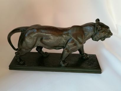 null Antoine Louis BARYE 1795 -1875 "Walking Tiger" Bronze proof with shaded brown...