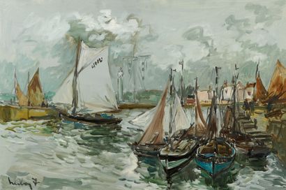 null Fernand HERBO "Sailing boats in Honfleur" HST, SBG, 50x80cm